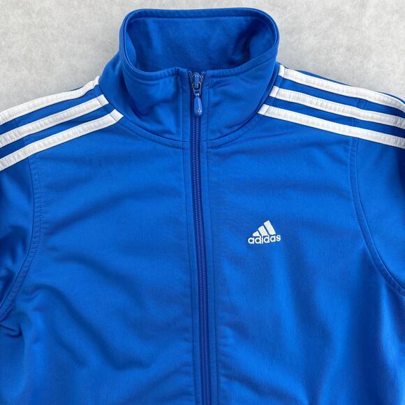 Adidas Youth SMALL Y2K Blue White Long Sleeve Pop Collar Zip Up Track Jacket - Picture 2 of 10